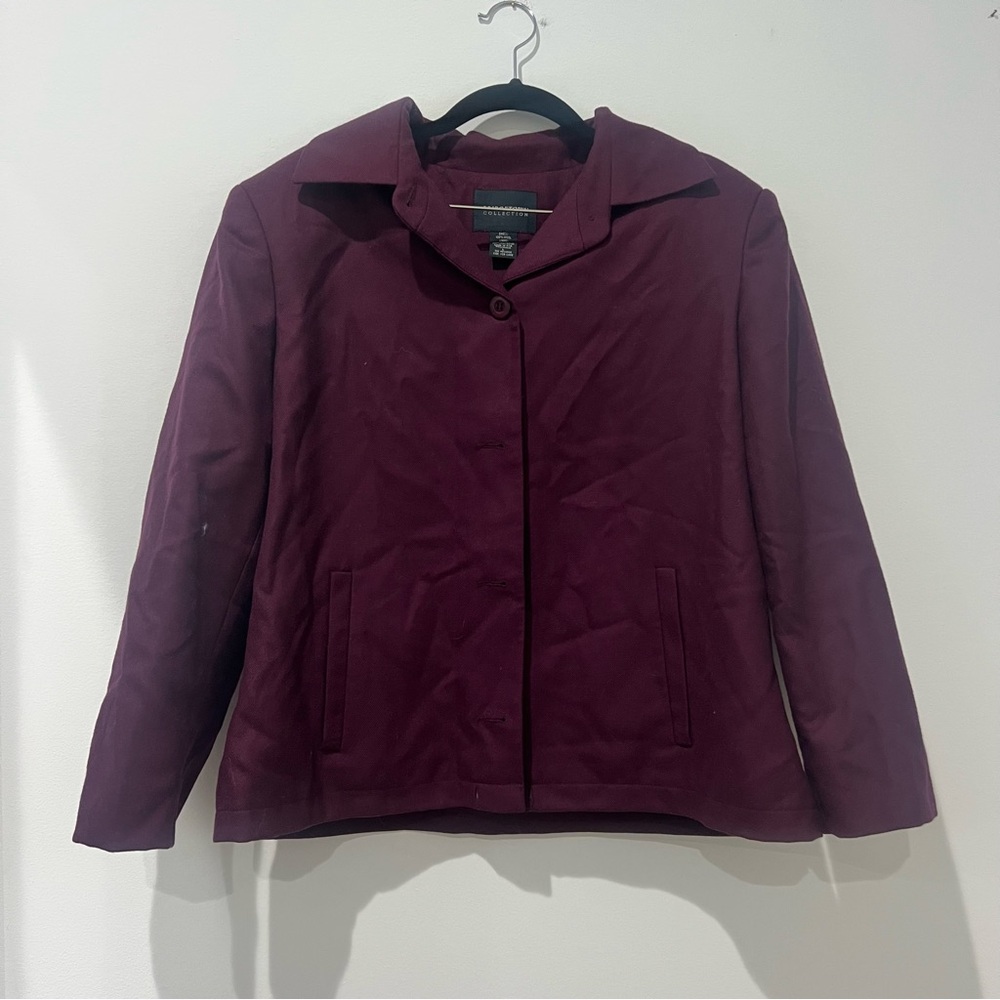 Women's Burgundy Button-Up Jacket With Shoulder Pads